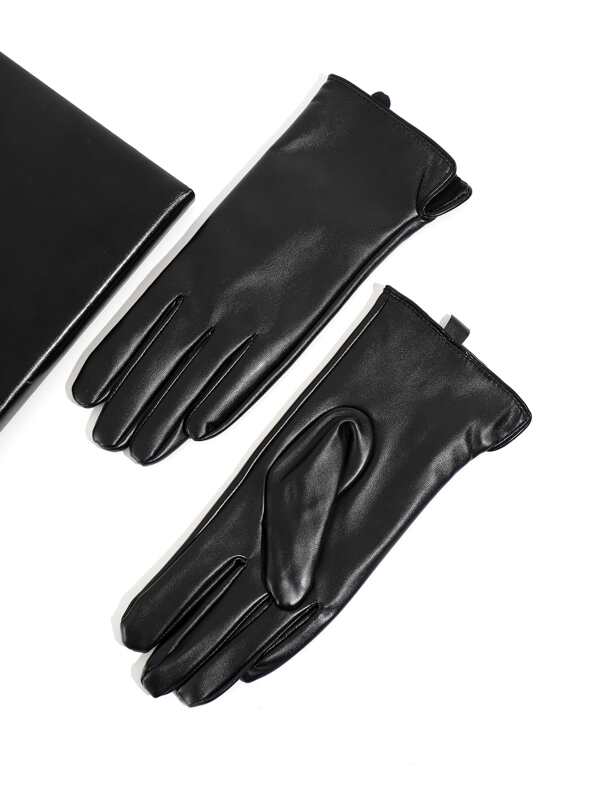 Party 1 Paar PU-Leder Frauen Fünf-Finger-Winterhandschuhe im einfachen Stil