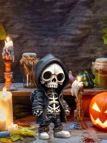 Muñeco De Calavera De Halloween Con Capucha, Diseño De Calavera De La Calle, Adorno Creativo En Acrílico Para Escritorio, Coche Y Decoración Del Hogar - Multicolor - Ver 8