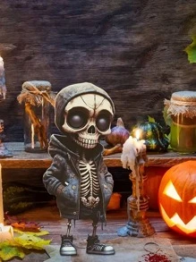 Muñeco De Calavera De Halloween Con Capucha, Diseño De Calavera De La Calle, Adorno Creativo En Acrílico Para Escritorio, Coche Y Decoración Del Hogar - Multicolor - Ver 6