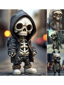 Muñeco De Calavera De Halloween Con Capucha, Diseño De Calavera De La Calle, Adorno Creativo En Acrílico Para Escritorio, Coche Y Decoración Del Hogar - Multicolor - Ver 1