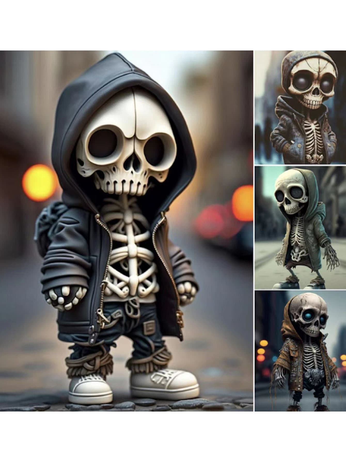 Muñeco De Calavera De Halloween Con Capucha, Diseño De Calavera De La Calle, Adorno Creativo En Acrílico Para Escritorio, Coche Y Decoración Del Hogar - Multicolor - Ver 1