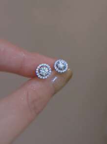 GAGAFEEL 一对简约百搭的S925纯银立方氧化锆耳钉，适合作为女士生日礼物 - 銀色 - 查看 4