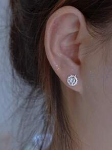 GAGAFEEL 一对简约百搭的S925纯银立方氧化锆耳钉，适合作为女士生日礼物 - 銀色 - 查看 3