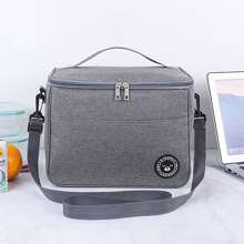 1pc Gray Lunch Bag Portable Insulated Food Carrier - Grey - View 1