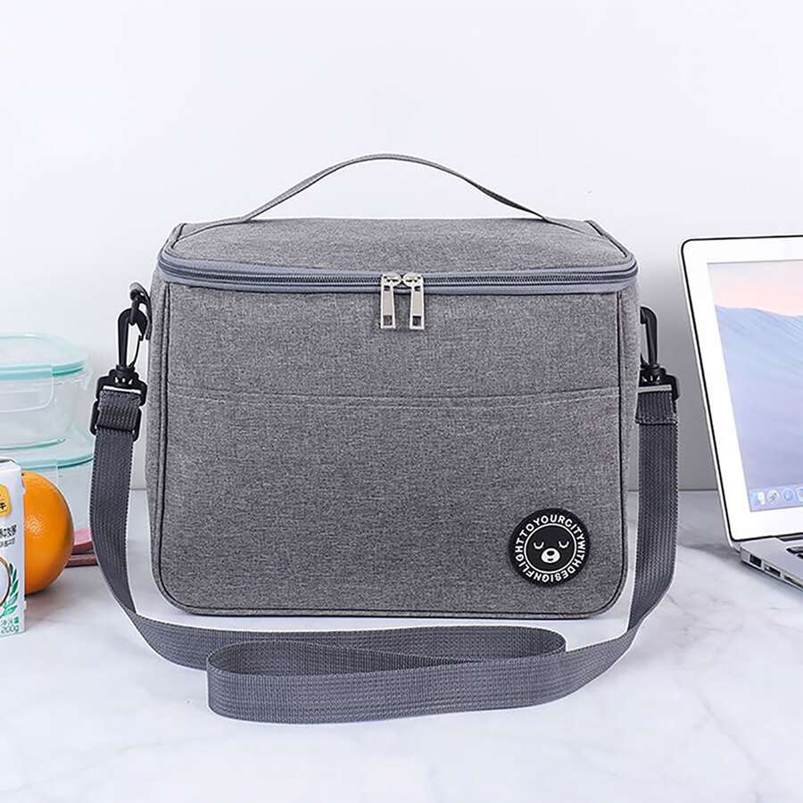 1pc Gray Lunch Bag Portable Insulated Food Carrier - Grey - View 1