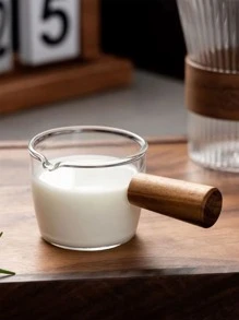 Pichet À Lait En Verre De Style Ins Avec Poignée En Bois, Tasse À Café Au Lait Concentré Et Petite Quantité De Latte, Boîte À Lait