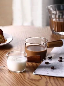 Pichet À Lait En Verre De Style Ins Avec Poignée En Bois, Tasse À Café Au Lait Concentré Et Petite Quantité De Latte, Boîte À Lait