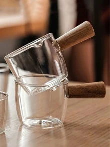 Pichet À Lait En Verre De Style Ins Avec Poignée En Bois, Tasse À Café Au Lait Concentré Et Petite Quantité De Latte, Boîte À Lait