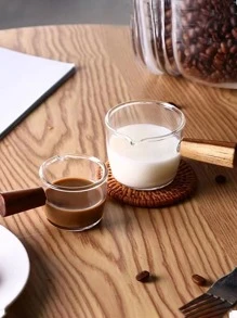 Pichet À Lait En Verre De Style Ins Avec Poignée En Bois, Tasse À Café Au Lait Concentré Et Petite Quantité De Latte, Boîte À Lait