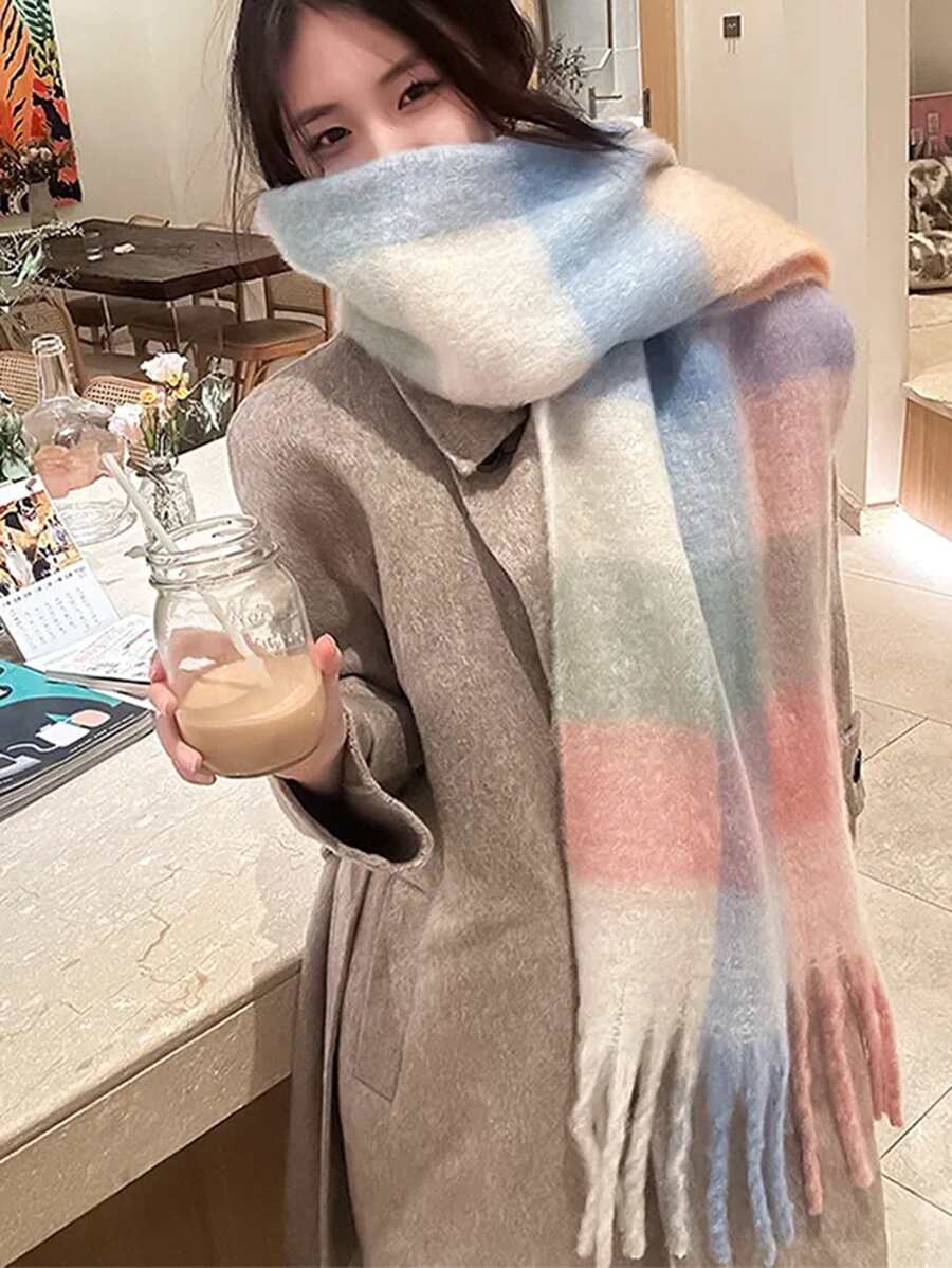 1pc Plus Size Women's Plaid Scarf, Soft & Warm For Autumn/Winter - Multicolor - View 1