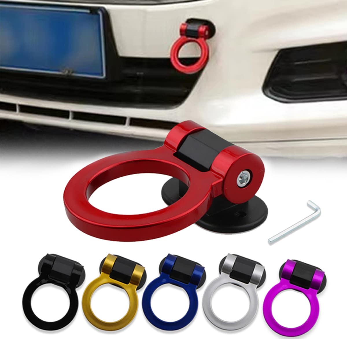 1pc Red Round Adhesive Trailer Hook For All Cars - Red - View 1