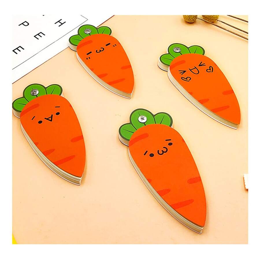 4入組圈裝備忘錄本,帶有胡蘿蔔和表情圖案的可攜式螺旋筆記本,內含空白線稿紙&便條卡片和活頁,適用於家庭、辦公室、學校 - 彩色 - 查看 1