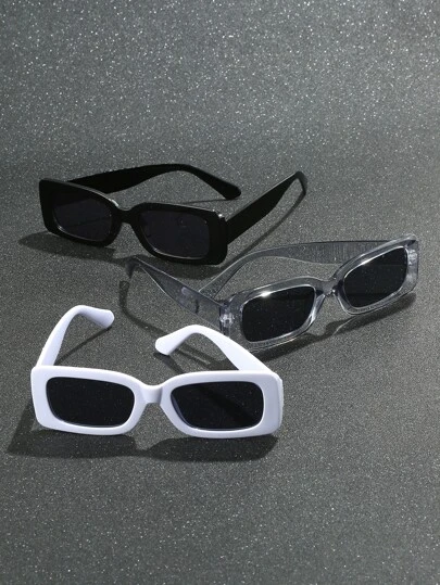 3副男士小方框塑料时尚眼镜，适合旅行、时尚搭配等场合。休闲時尚眼鏡配饰，沙滩配饰，波西米亚风优雅眼镜，适合夏季海滩度假、户外活动和旅行。