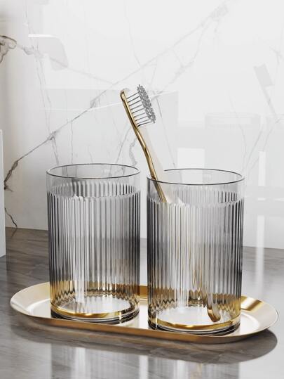 1 pieza Vaso multifuncional transparente para enjuague bucal para almacenamiento de cepillo de dientes y pasta de dientes, decoración portátil y elegante para el baño del hogar, decoración de otoño, de vuelta a la escuela