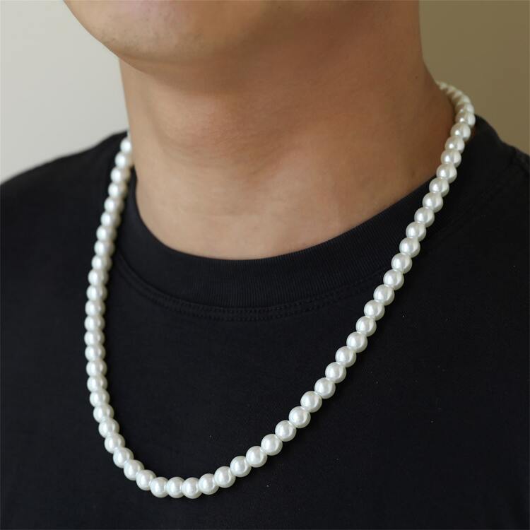 1 Pieza Collar De Perlas Blancas Falsas Para Hombres Y Mujeres, Collar De Cuentas De Moda Adornado, Joyería Fresca Para Hombres, Mujeres Y Regalo Unisex - Blanco - Ver 3