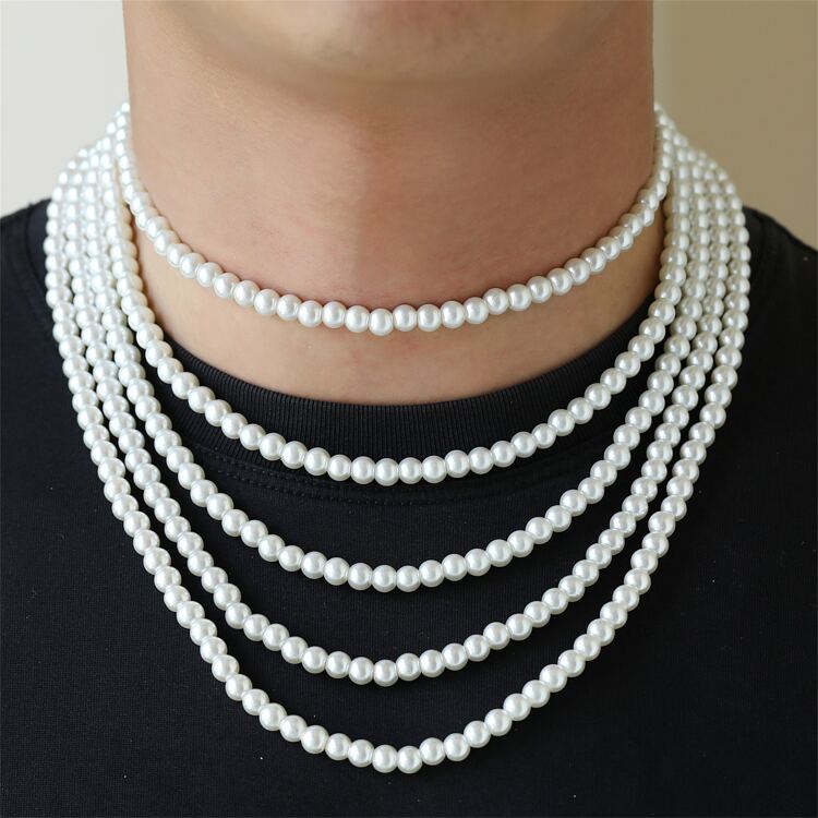 1 Pieza Collar De Perlas Blancas Falsas Para Hombres Y Mujeres, Collar De Cuentas De Moda Adornado, Joyería Fresca Para Hombres, Mujeres Y Regalo Unisex - Blanco - Ver 1