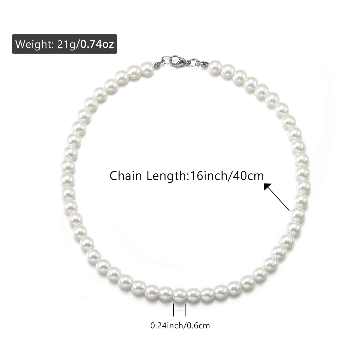 1 Pieza Collar De Perlas Blancas Falsas Para Hombres Y Mujeres, Collar De Cuentas De Moda Adornado, Joyería Fresca Para Hombres, Mujeres Y Regalo Unisex - Blanco - Ver 4