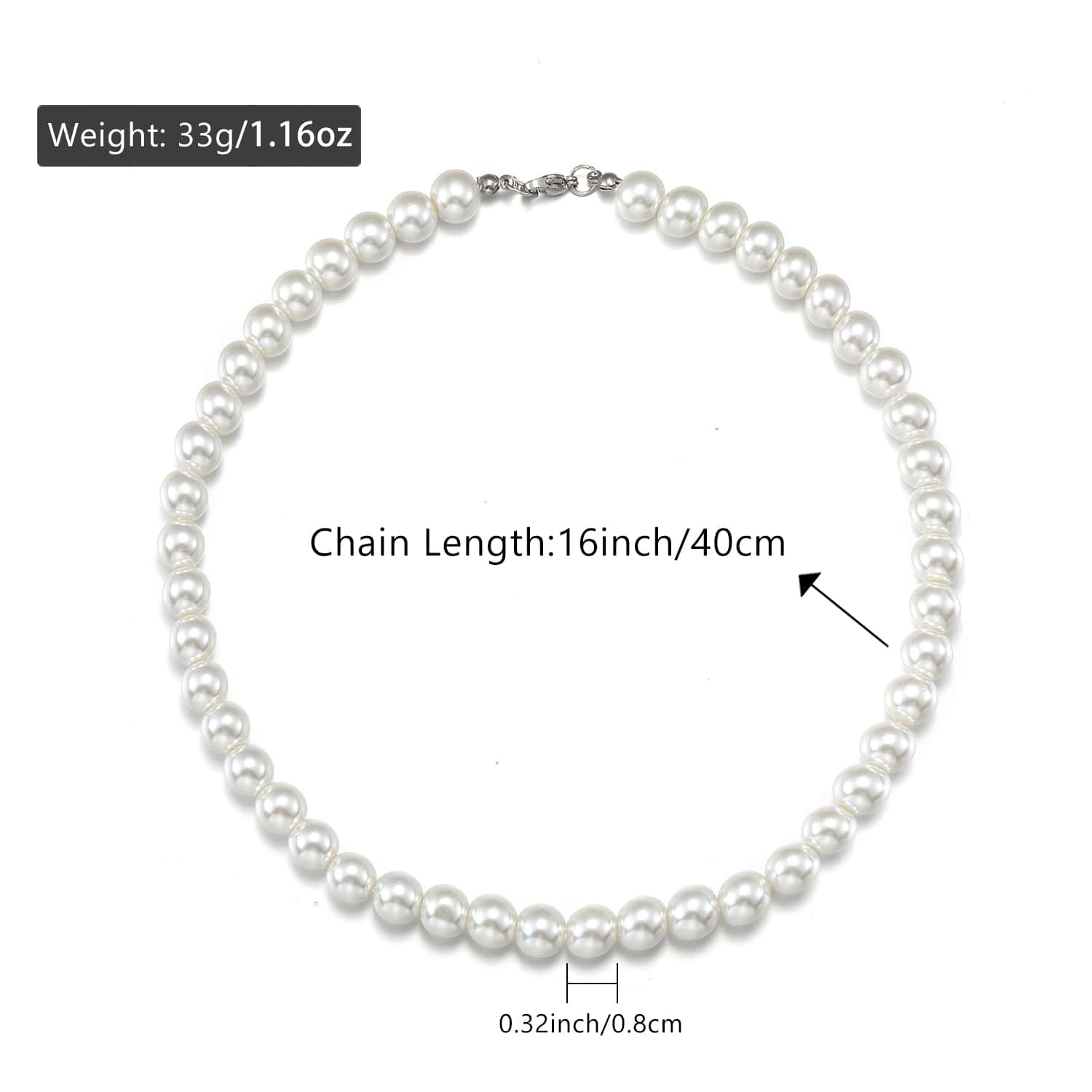 1 Pieza Collar De Perlas Blancas Falsas Para Hombres Y Mujeres, Collar De Cuentas De Moda Adornado, Joyería Fresca Para Hombres, Mujeres Y Regalo Unisex - Blanco - Ver 5