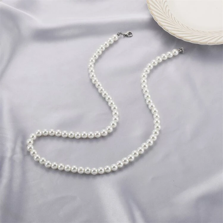 1 Pieza Collar De Perlas Blancas Falsas Para Hombres Y Mujeres, Collar De Cuentas De Moda Adornado, Joyería Fresca Para Hombres, Mujeres Y Regalo Unisex - Blanco - Ver 11