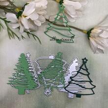 三個聖誕樹花邊方形相框旅行步行照片相框裝飾金屬切割模具模板,適用於diy相簿紙質卡片壓花 - 杏色 - 查看 2