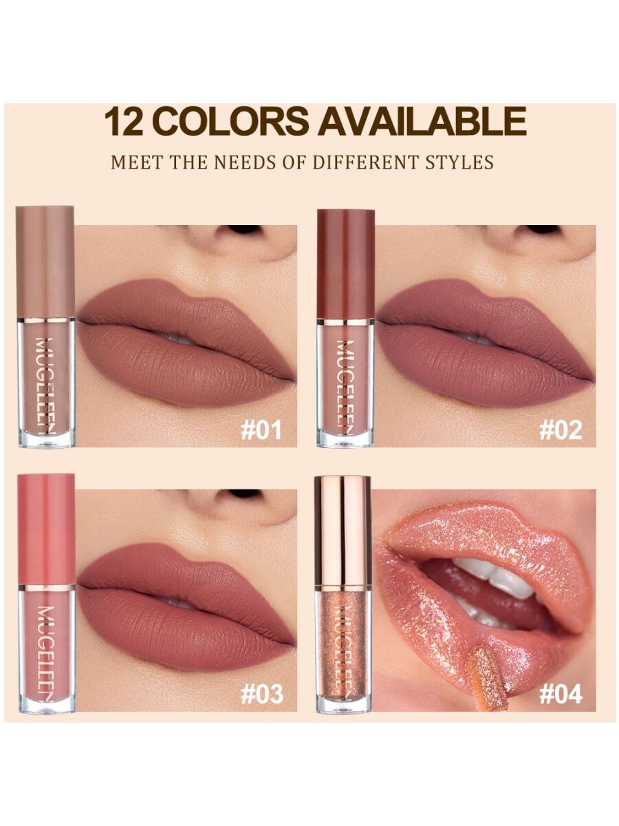 مجموعة أحمر الشفاه مرطب ماتي مقاوم للتلاشي، أحمر ش...