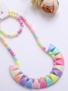 2 pièces le set : Collier et bracelet mignons de couleur bonbon, bijoux pour enfants avec perles, couleurs et design floral aléatoires