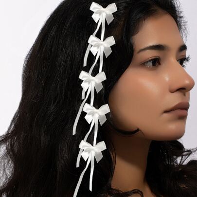5入組緞面蝴蝶結髮帶適合女士,夏天頭飾配件