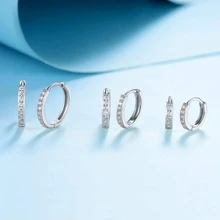 MDFUN Huggic CZ 圈形耳环，316L 不锈钢材质，镶嵌立方氧化锆，低过敏性耳钉，适用于耳软骨/耳廓穿孔，男女皆宜 - 銀色 - 查看 5