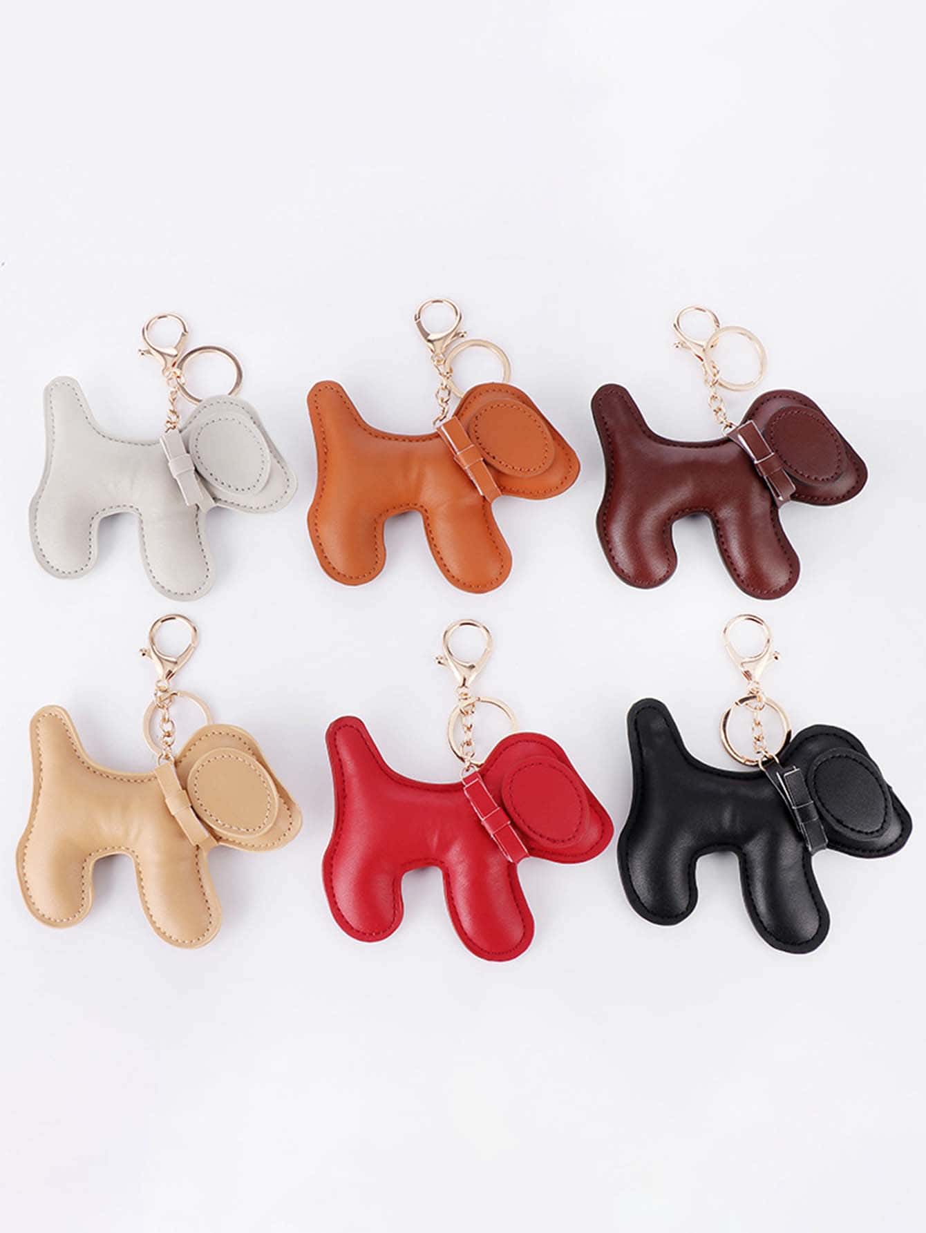1pc Brown Dog Shaped Leather Keychain With Faux Leather Pendant, Cute Bag Charm Keyring In Multiple Colors For Women - Brown - View 2
