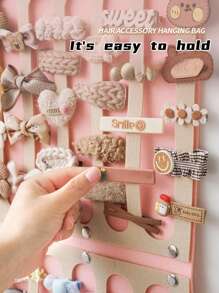 1入掛壁式女童髮飾收納架,包含髮夾、髮箍、髮圈、髮帶等配件 - 粉色 - 查看 2