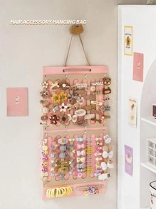 1入掛壁式女童髮飾收納架,包含髮夾、髮箍、髮圈、髮帶等配件 - 粉色 - 查看 1