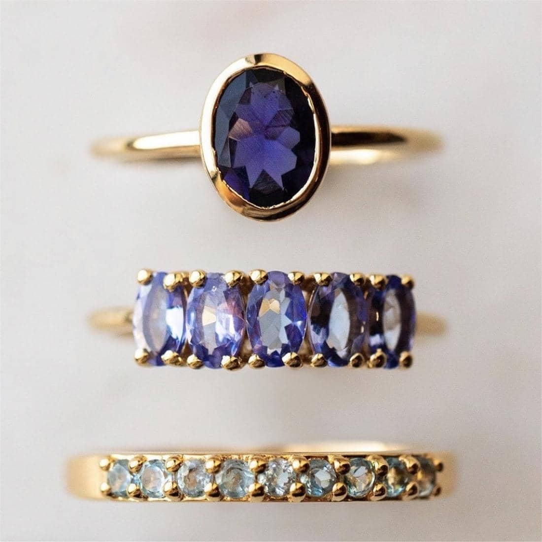 3入組/套鑽石鑲嵌環合適的適用於日常穿著 - 金色 - 查看 1