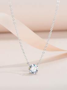 1入組時尚極簡單水鑽和透明石頭閃光吊墜項鍊適用於女士日常穿著 - 銀色 - 查看 2