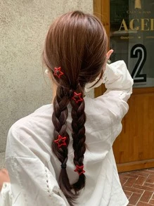 8个/套 女士红色金属星星发夹，日常佩戴完美之选，五角星甜美发饰 Streety2k 爪夹发卡，学生用品，新年魅力，头部饰品，发夹 - 紅色 - 查看 3