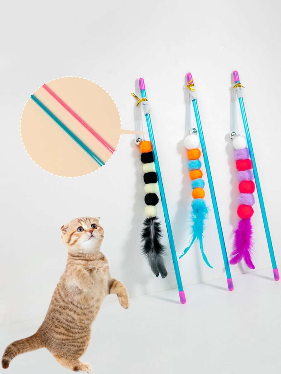 1pc Random Color New Elastic Cord Faux Caterpillar Interactive Cat Toy - Multicolor - View 1