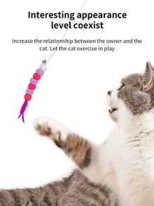 1pc Random Color New Elastic Cord Faux Caterpillar Interactive Cat Toy - Multicolor - View 3