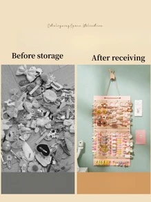 1入掛壁式女童髮飾收納架,包含髮夾、髮箍、髮圈、髮帶等配件 - 粉色 - 查看 3