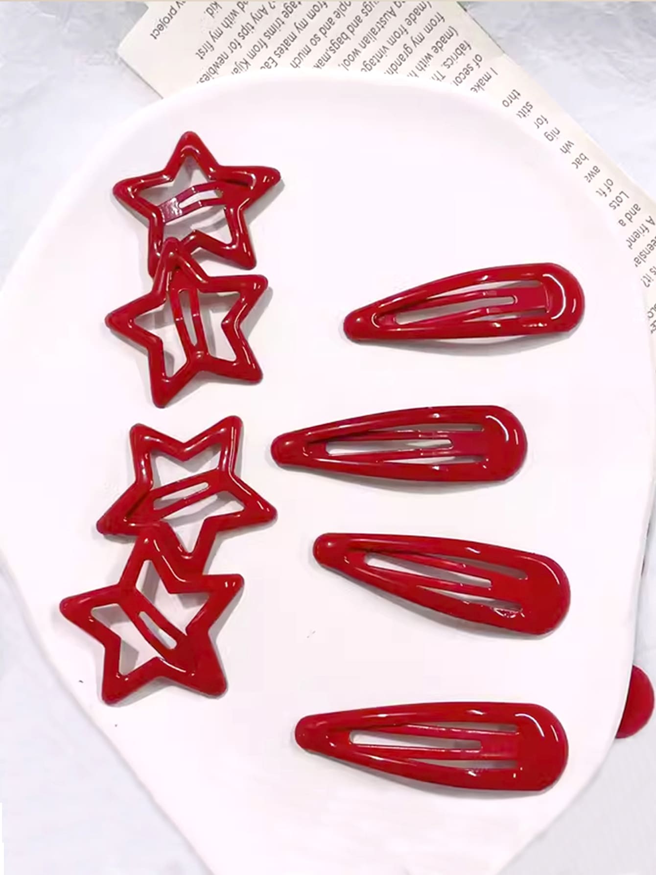 8件套女士红色金属星星发夹，日常佩戴，可爱星星发饰套装，街头风发夹，发爪，发卡，上学用品，新年魅力