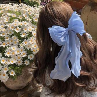 White Mesh Ribbon Bow Hair Clip For Toddler Girls, Large Hairpin Hair Accessories Cute