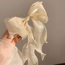 超級時尚白色網紗蝴蝶結髮夾，適用於兒童，大號髮夾頭飾時尚優雅