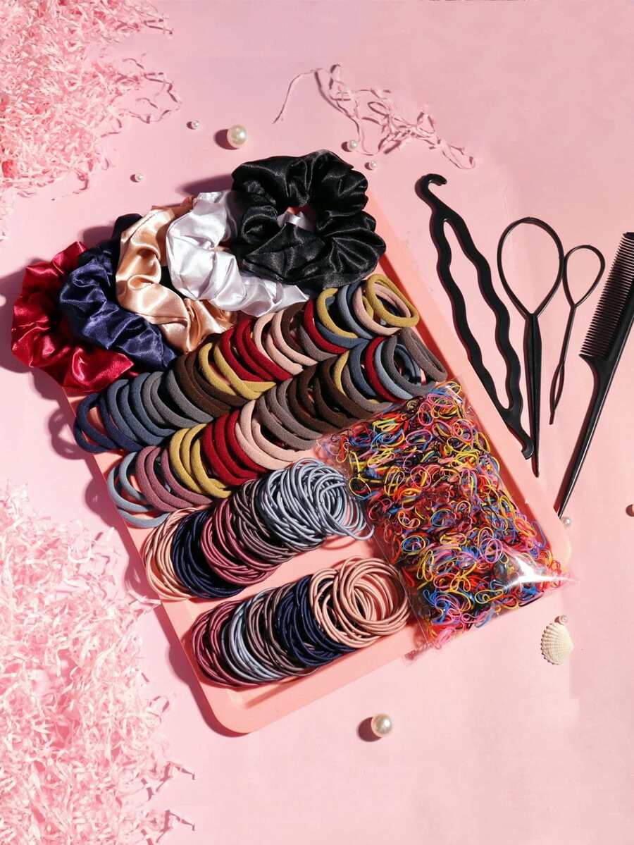 1159 Chiếc, Bộ Phụ Kiện Tóc Dành Cho Người Phụ Nữ, Liền Mạch Đuôi Ngựa Đựng Nhiều Loại Tóc Scrunchies, Dụng Cụ Tạo Kiểu Tóc - Nhiều màu - Xem 1