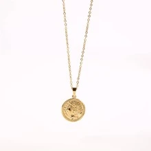 1pc Gold Stainless Steel O Chain Chunky Coin Pendant Necklace - Gold - View 1