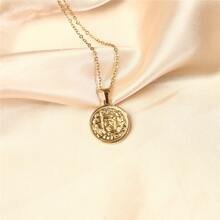 1pc Gold Stainless Steel O Chain Chunky Coin Pendant Necklace - Gold - View 3