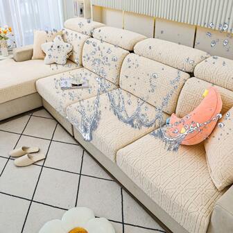 1pc Milk Silk Sofa Cover, Casual Simple Seat Cushion Cover With Anti-Scratch Cat Lids, Four Seasons Sofa Protection Cover