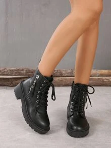 Botas negras con cordones y plataforma para mujer - Negro - Ver 6