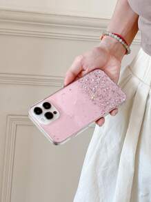 1 bầu trời đầy sao mộng mơ thời trang với giấy bạc, phân trong suốt, vỏ bảo vệ lấp lánh & silicon, tương thích với điện thoại Apple, Samsung, Huawei, Oppo, Xiaomi, lý tưởng làm quà tặng cho chị gái hoặc bạn bè - Hồng - Xem 3