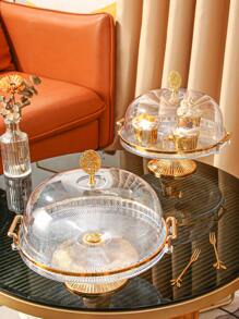 琥珀色甜點盤,帶蓋,適用於零食,蛋糕,甜點,水果,單層,客廳家居使用,包括托盤和蓋子 - 無色 - 查看 1