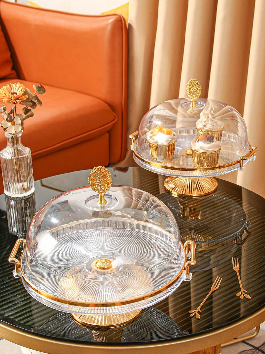 琥珀色甜點盤,帶蓋,適用於零食,蛋糕,甜點,水果,單層,客廳家居使用,包括托盤和蓋子 - 無色 - 查看 1