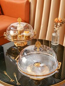 琥珀色甜點盤,帶蓋,適用於零食,蛋糕,甜點,水果,單層,客廳家居使用,包括托盤和蓋子 - 無色 - 查看 5