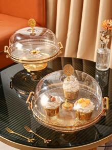 琥珀色甜點盤,帶蓋,適用於零食,蛋糕,甜點,水果,單層,客廳家居使用,包括托盤和蓋子 - 無色 - 查看 2